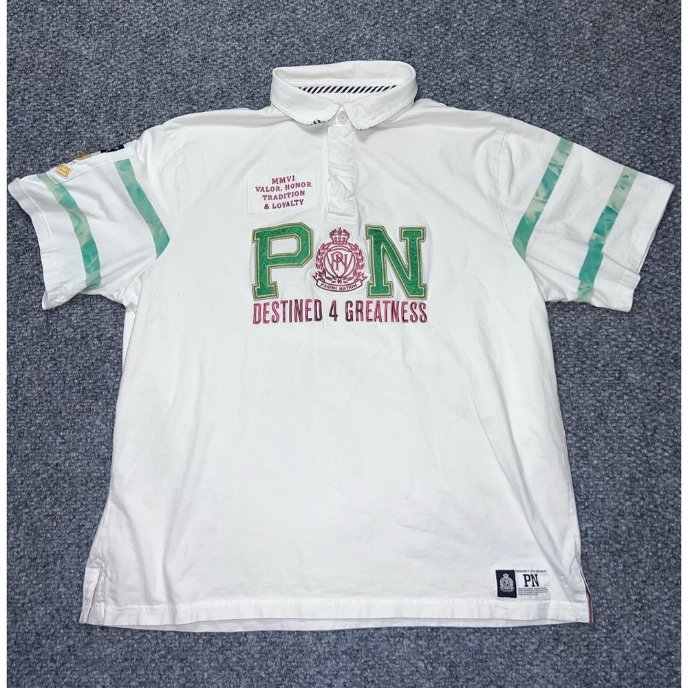 Parish Nation 2X White Green Polo Shirt Short Sleeve Embroidered Logo‎